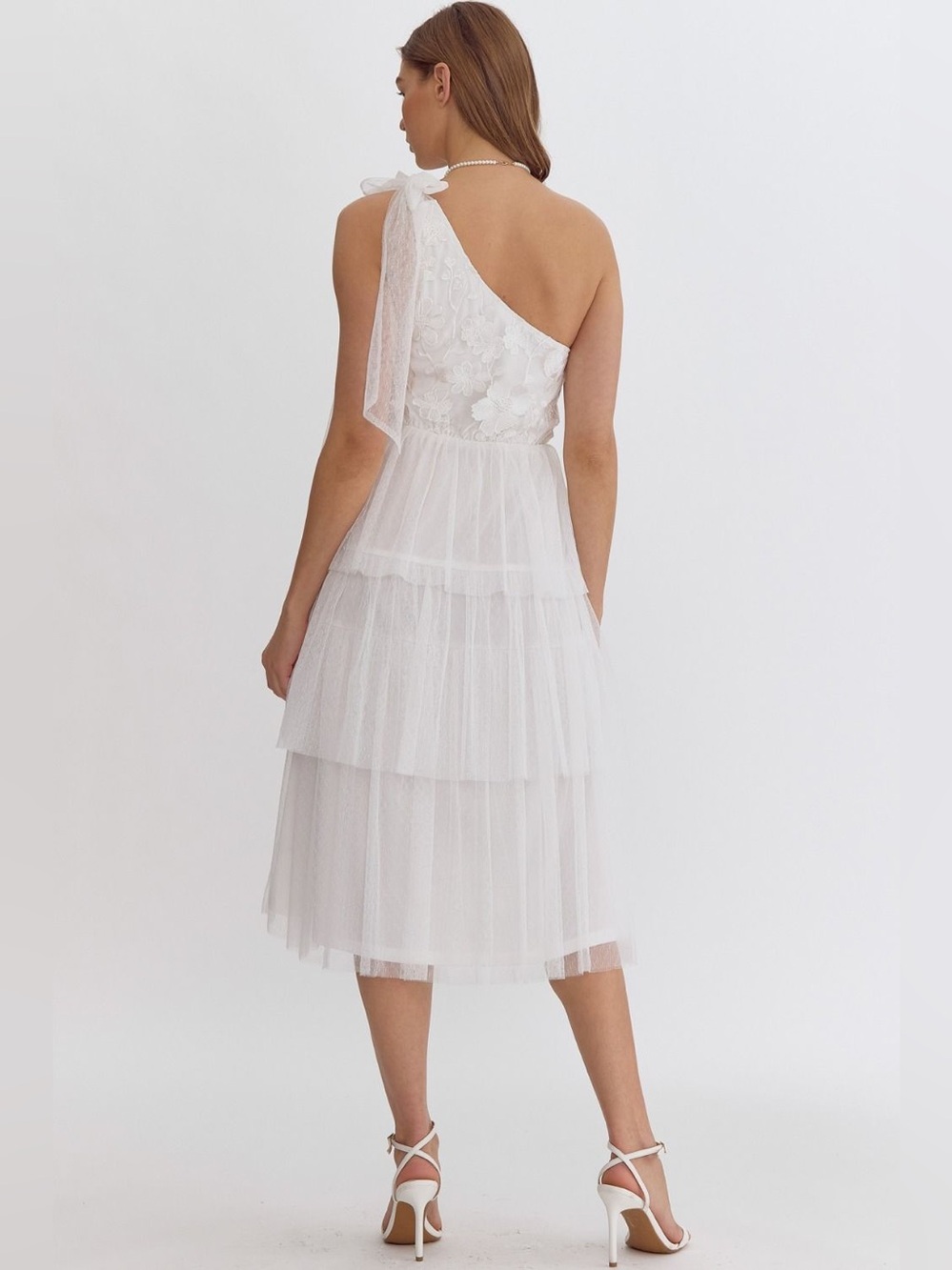 Entro Elodie Tulle Tiered One Shoulder Casual Wedding Engagement Dress New Small - Picture 8 of 12